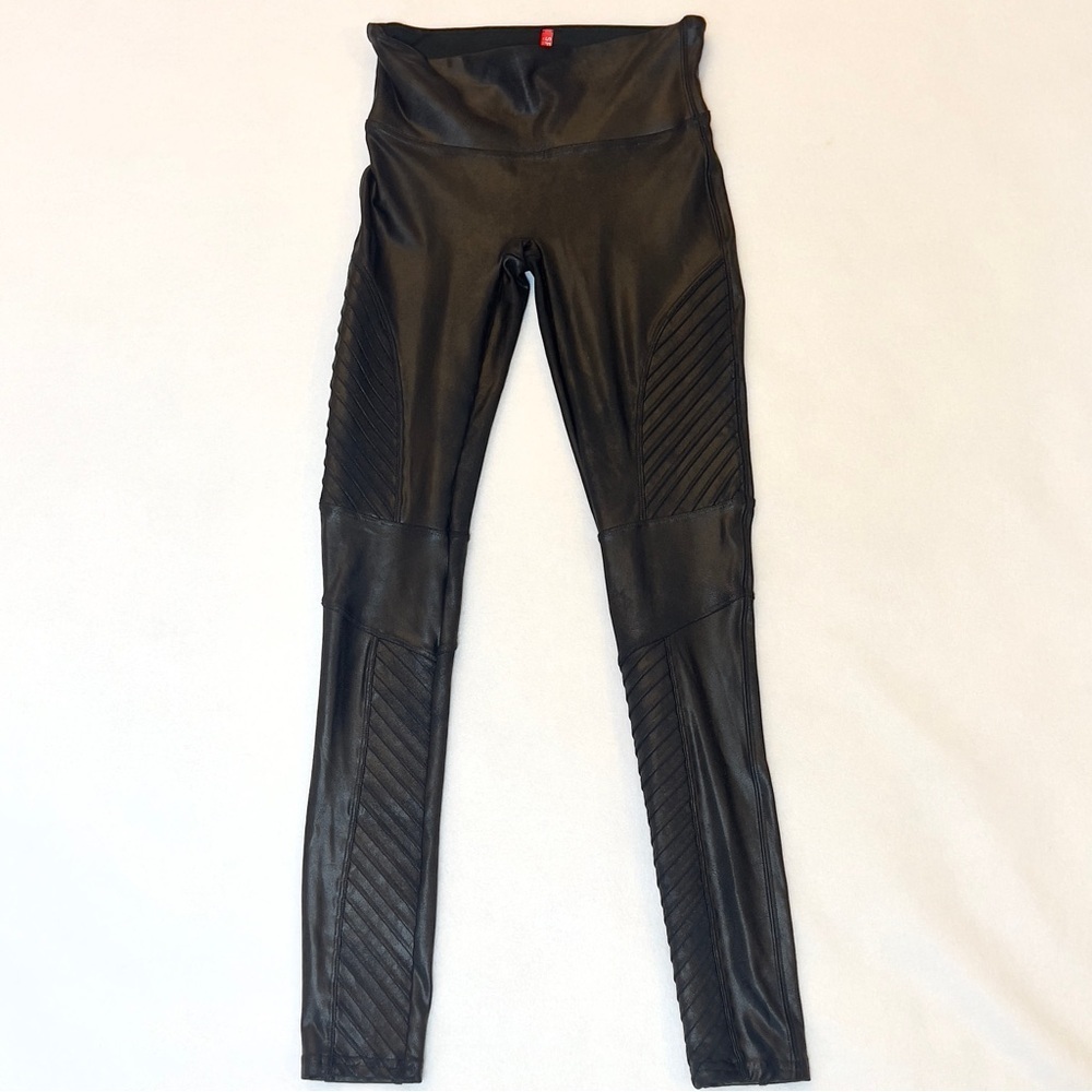 Spanx Faux Leather Moto Leggings Black High Waist Shaping Slimming Pants S/P - Picture 2 of 15